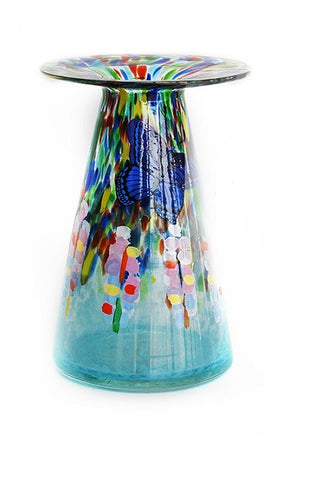 TG-HB-Blue Fortune Flowers & Sapphire Butterfly Glass Vase - Blue Dreams USA Boutique