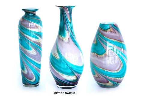 TG-HB-Swirl of Purple and Blue Hues Glass Vase Set - Blue Dreams USA Boutique