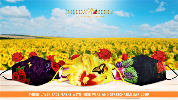 BSM-Art Wear - Face Masks P1- Set of Three - Rosy Sunny Set - Blue Dreams USA Boutique