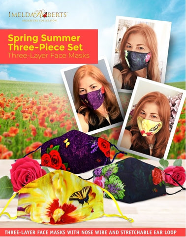 BSM-Art Wear - Face Masks P1- Set of Three - Rosy Sunny Set - Blue Dreams USA Boutique