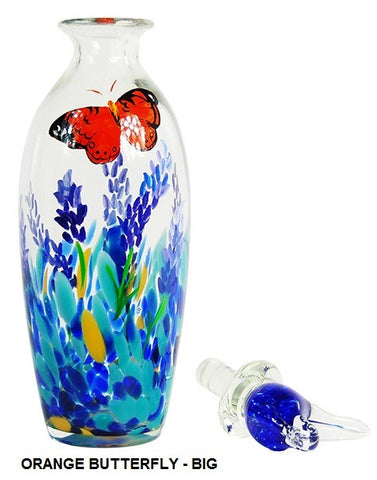 TG-HB-Perching Bird Glass Flasks with Hand-painted Lavender & Orange Butterfly - Blue Dreams USA Boutique