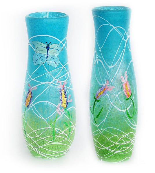 TG-HB-Spanish Lavender & Butterfly Glass Vase - Blue Dreams USA Boutique
