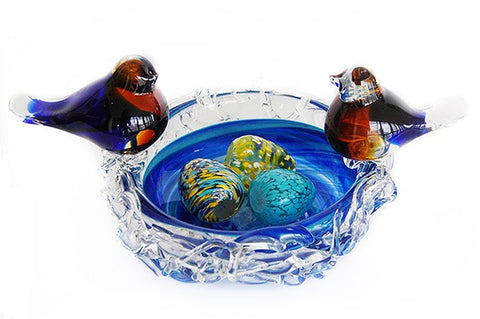 TG-HB-Blue Bird Delight Hand Blown Glass Decor - Blue Dreams USA Boutique