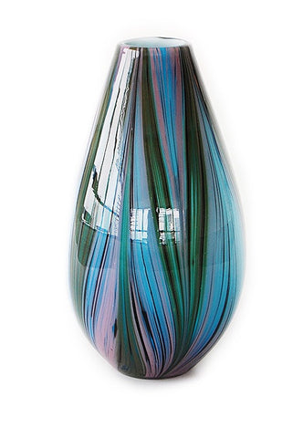 TG-HB-Blue Green Reed Twist Glass Vase - Blue Dreams USA Boutique