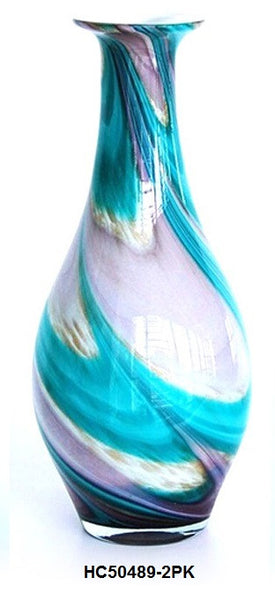 TG-HB-Swirl of Purple and Blue Hues Glass Vase Set - Blue Dreams USA Boutique