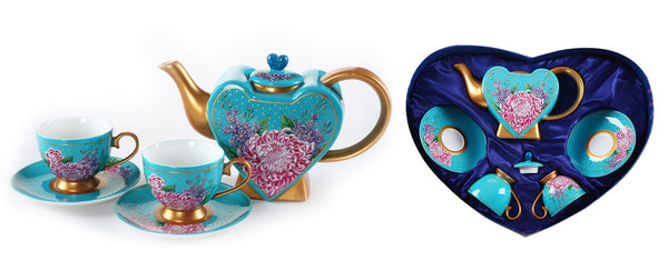 BDT-TTM - Tea Set for Two - Hearty Chrysanthemum with Lavender - Blue Dreams USA Boutique