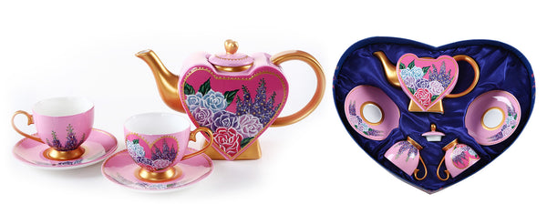BDT-TTM - Tea Set for Two - Hearty Rose with Lavender - Blue Dreams USA Boutique