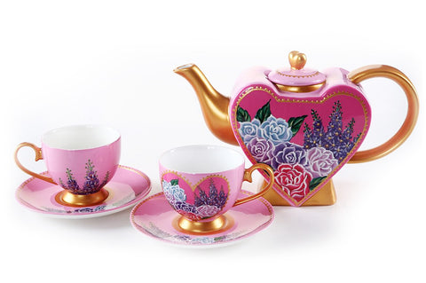 BDT-TTM - Tea Set for Two - Hearty Rose with Lavender - Blue Dreams USA Boutique