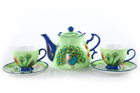 BDT-TTM - Tea Set for Two - Peacock Blue Gold - Blue Dreams USA Boutique